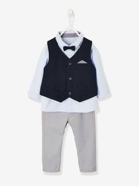 Ensemble 4 pièces bébé garçon cérémonie gilet + chemise + noeud papillon + pantalon encre 3 - vertbaudet enfant 