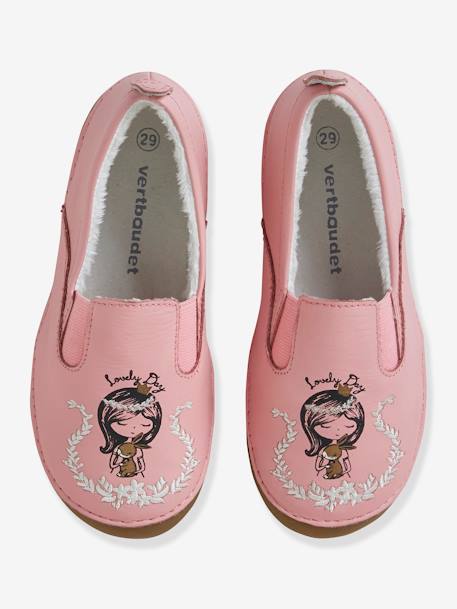 Chaussons fourrés fille en cuir Rose 4 - vertbaudet enfant 