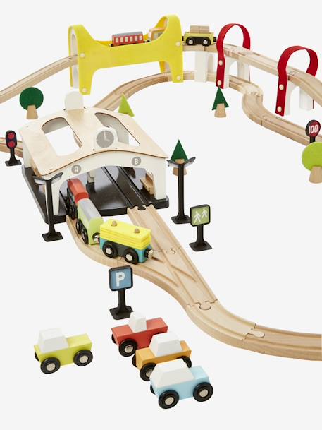 Circuit de train 66 pièces en bois FSC® multicolore 5 - vertbaudet enfant 