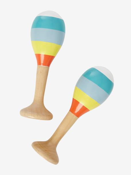 Set 3 instruments : maracas, tambourin, grelots en bois FSC® Bébé Cerise+multicolore 7 - vertbaudet enfant 