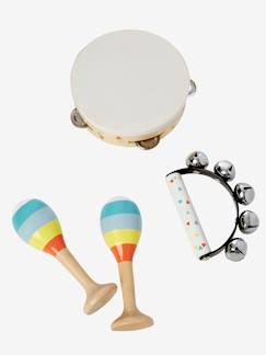 Jouet-Premier âge-Musique-Set 3 instruments : maracas, tambourin, grelots en bois FSC®