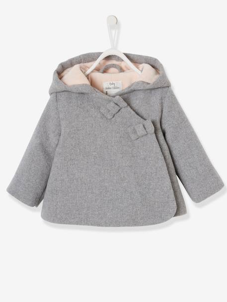 Manteau à capuche bébé fille lainage doublé et ouatiné Gris clair chiné+vieux rose 1 - vertbaudet enfant 