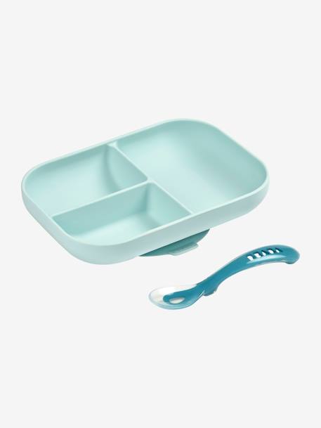 Set vaisselle 2 pièces silicone BEABA bleu+Gris clair 1 - vertbaudet enfant 