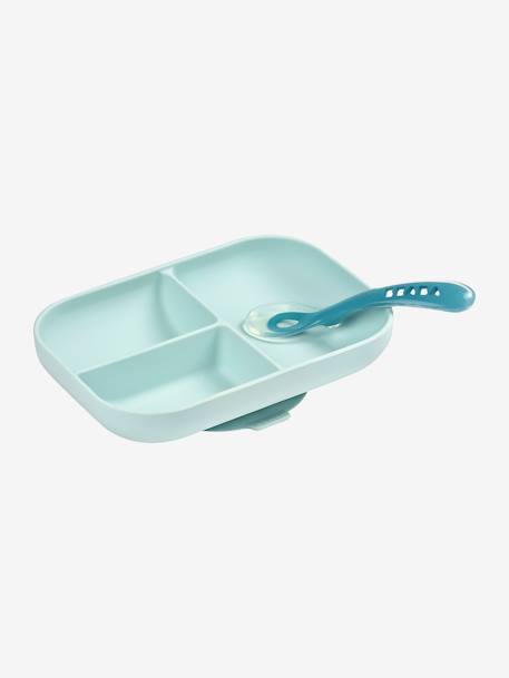 Set vaisselle 2 pièces silicone BEABA bleu+Gris clair 3 - vertbaudet enfant 