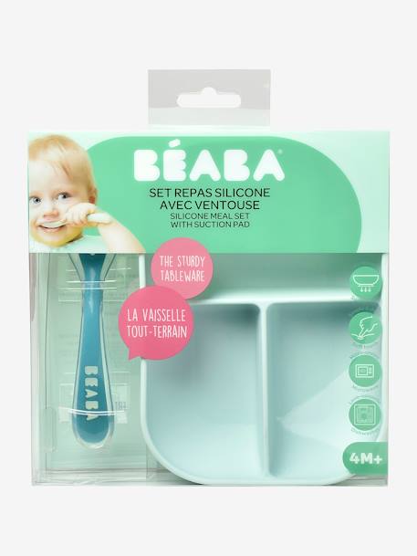 Set vaisselle 2 pièces silicone BEABA bleu+Gris clair 2 - vertbaudet enfant 