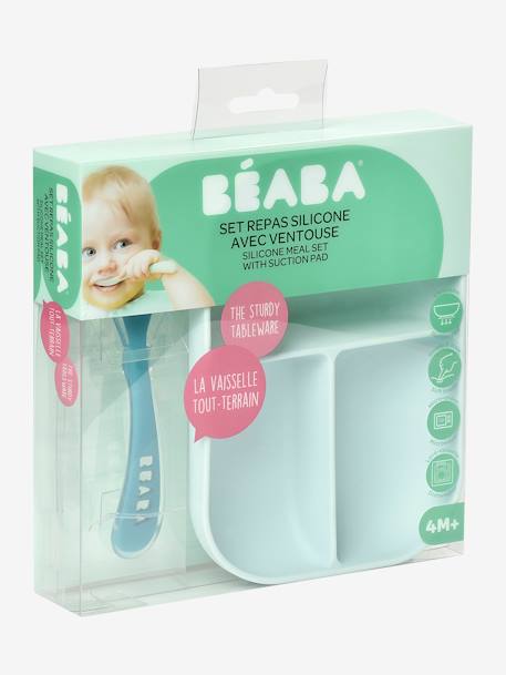 Set vaisselle 2 pièces silicone BEABA bleu+Gris clair 6 - vertbaudet enfant 