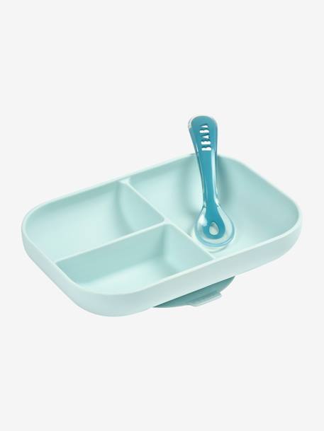 Set vaisselle 2 pièces silicone BEABA bleu+Gris clair 4 - vertbaudet enfant 