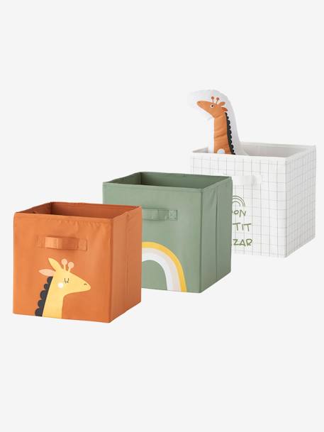 Lot de 3 bacs de rangement animaux Tanzanie tilleul foncé imprimé 5 - vertbaudet enfant 