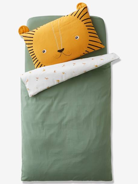 Housse de couette bébé MON PETIT LION ivoire imprimé / vert 5 - vertbaudet enfant 