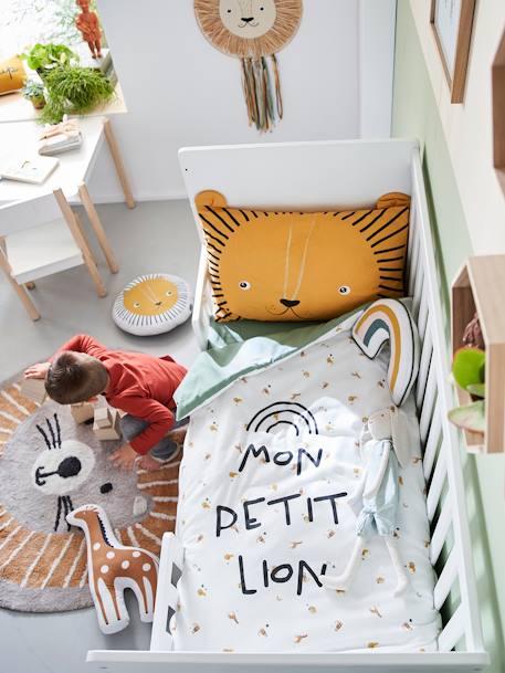 Housse de couette bébé MON PETIT LION ivoire imprimé / vert 4 - vertbaudet enfant 