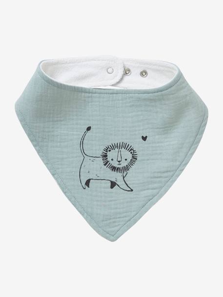 Lot de 3 bavoirs bandanas en gaze de coton blanc+bleu glacier+écru+lot renard+lot vert panda+vert sauge+vieux rose 2 - vertbaudet enfant 