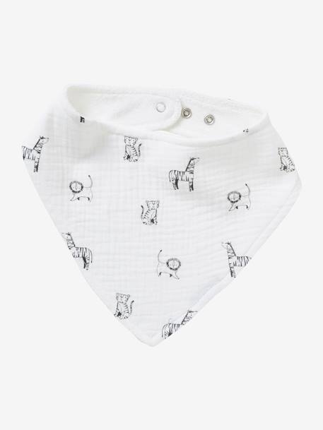 Lot de 3 bavoirs bandanas en gaze de coton beige imprimé+blanc+bleu glacier+écru+lot renard+lot vert panda+vieux rose 9 - vertbaudet enfant 