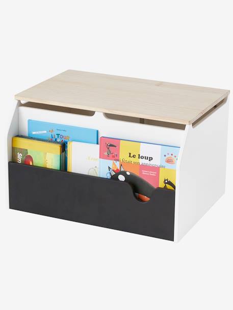 Coffre à livres et jouets LIGNE SCHOOL blanc - bois - ardoise 1 - vertbaudet enfant 