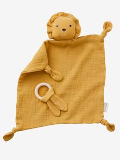 jungle safari-Jouet-Premier âge-Doudous et jouets en tissu-Doudou personnalisable en gaze de coton + hochet rond