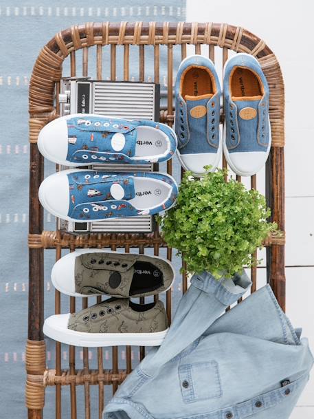 Baskets élastiquées garçon en toile BLEU MOYEN UNI+gris+VERT MOYEN IMPRIME 10 - vertbaudet enfant 