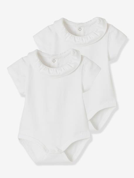 Lot de 2 bodies bébé col fantaisie manches courtes ouverture dos lilas poudré+lot blanc 8 - vertbaudet enfant 