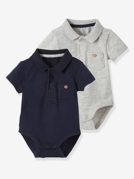 Lot de 2 bodies bébé naissance ouverture polo avec poche  - vertbaudet enfant