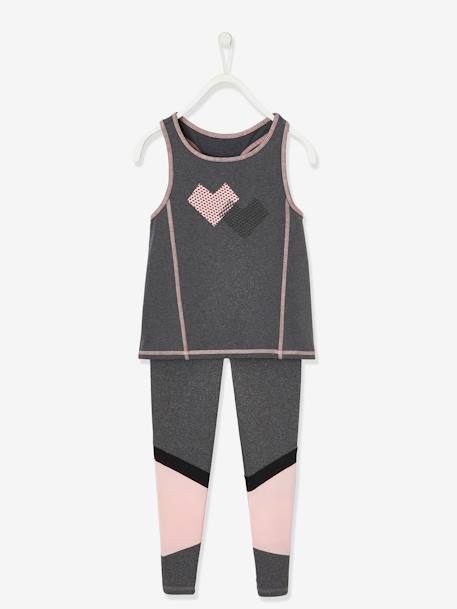 Ensemble de sport débardeur + legging fille matière technique gris chiné foncé 1 - vertbaudet enfant 