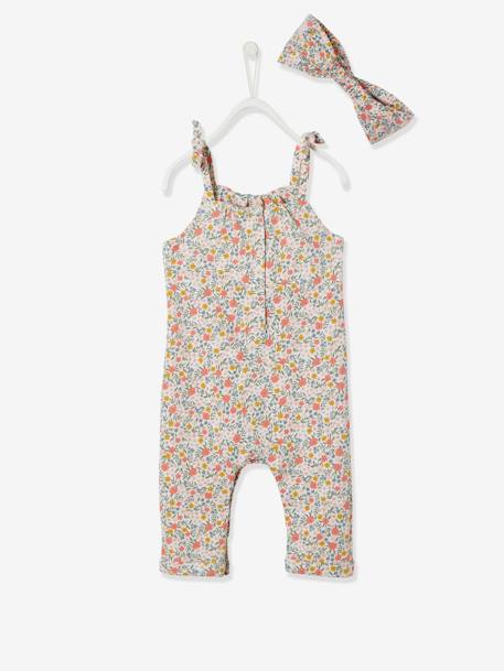 Ensemble combinaison et bandeau bébé fille en molleton blanc imprimé+bleu nuit+rose pâle+vert grisé imprimé 3 - vertbaudet enfant 