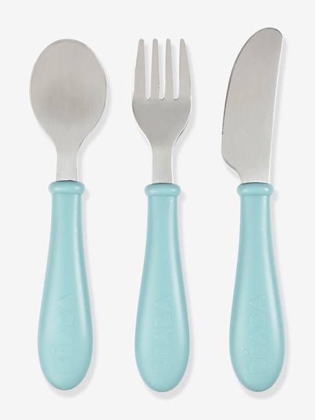 Set 3 couverts d'apprentissage inox BEABA airy green+old pink 1 - vertbaudet enfant 