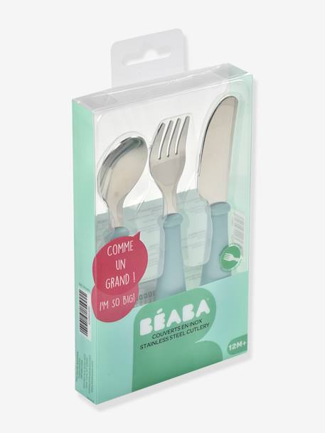 Set 3 couverts d'apprentissage inox BEABA airy green+old pink 3 - vertbaudet enfant 