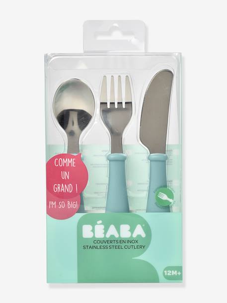 Set 3 couverts d'apprentissage inox BEABA airy green - Béaba