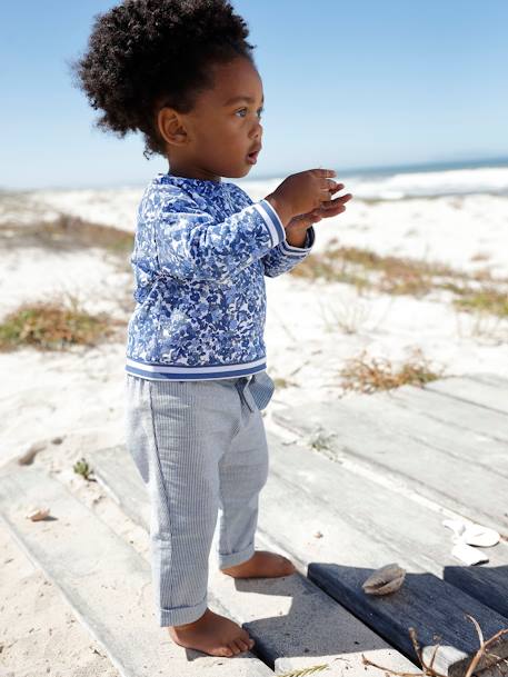 Pantalon bébé fille rayé à taille élastiquée bleu électrique 1 - vertbaudet enfant 