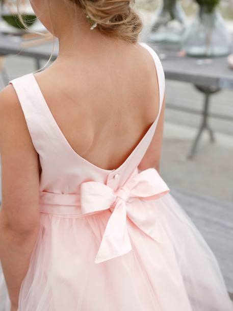 Robe de cérémonie fille en satin et tulle blanc+bleu ciel+Rose poudré 11 - vertbaudet enfant 