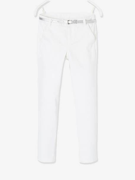 Fille-Pantalon-Pantalon chino fille en satin de coton et sa ceinture irisée