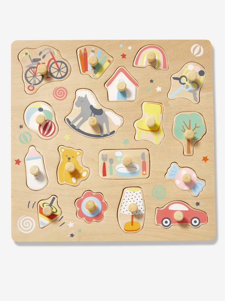 Puzzle bouton Happy en bois FSC® multicolore 1 - vertbaudet enfant 