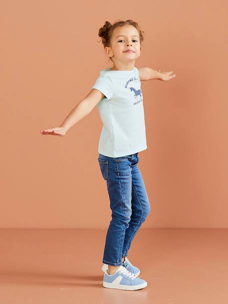 Jean slim MorphologiK 'waterless' fille tour de hanches MEDIUM avec usures BLEU FONCE DELAVE+Brut+denim black 2 - vertbaudet enfant 