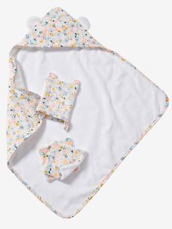 Jouet-Poupons et poupées-Set cape de bain + gant + lingettes poupon en gaze de coton