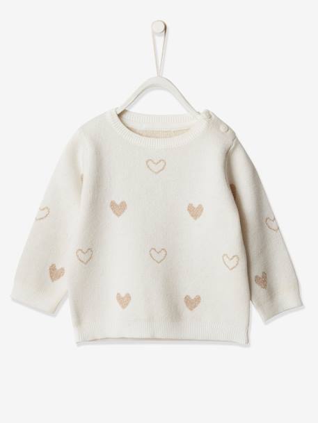 Pull jacquard coeurs bébé fille ivoire 1 - vertbaudet enfant 