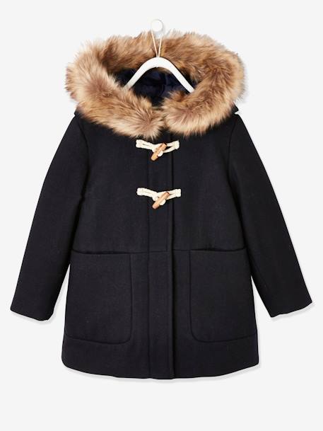 Fille-Duffle-coat à capuche en drap de laine fille fermé par brandebourgs
