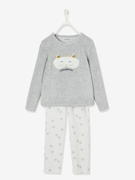 Pyjama en velours 'masque de chat' fille gris 1 - vertbaudet enfant 