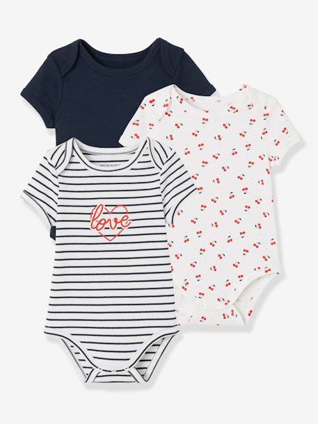 Lot de 3 bodies 'cerises' manches courtes bébé naissance lot encre 1 - vertbaudet enfant 