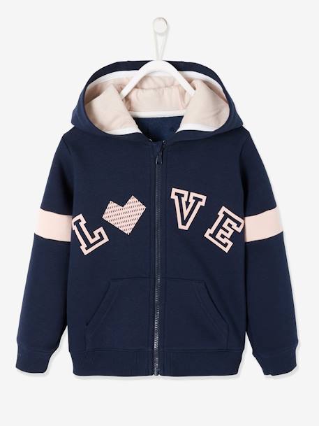 Fille-Pull, gilet, sweat-Sweat zippé à capuche sport "Love"  fille