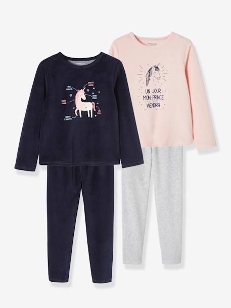 Fille-Pyjama, surpyjama-Lot de 2 pyjamas en velours fille licorne BASICS