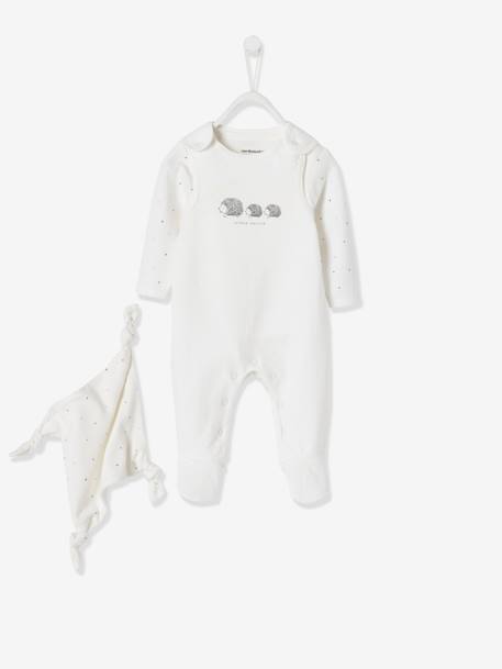 Bébé-Ensemble-Ensemble naissance combinaison + body + doudou en coton bio