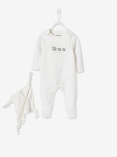 -Ensemble naissance combinaison + body + doudou en coton bio