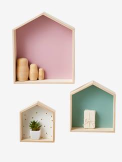 happy color-Linge de maison et décoration-Décoration-Cadre, affiche, pêle-mêle-Lot de 3 étagères maison bois