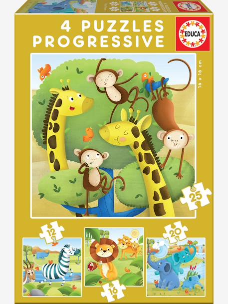 Lot de 4 puzzles progressifs 12 à 25 pièces Animaux sauvages EDUCA jaune 1 - vertbaudet enfant 