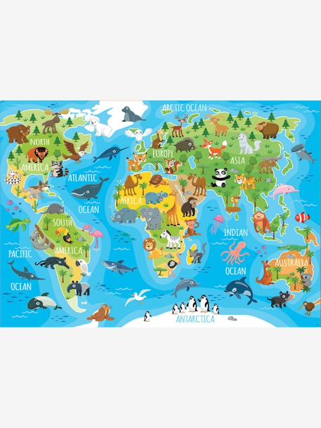 Puzzle 150 pièces Mappemonde Animaux EDUCA bleu 2 - vertbaudet enfant 