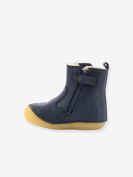 Boots fourrées cuir bébé garçon Socool Cho KICKERS® 1ers pas camel+marine 9 - vertbaudet enfant 