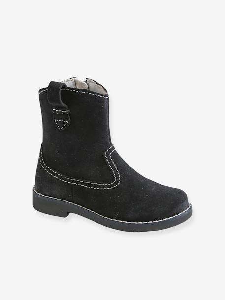 Boots hauts en cuir fille NOIR 1 - vertbaudet enfant 