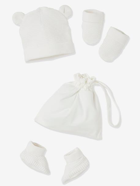 Ensemble bonnet, moufles et chaussons bébé naissance et son pochon personnalisable  - vertbaudet enfant