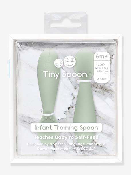 Lot de 2 cuillères 1er âge EZPZ Tiny spoon en silicone ROSE POUDRE+VERT AMANDE 5 - vertbaudet enfant 