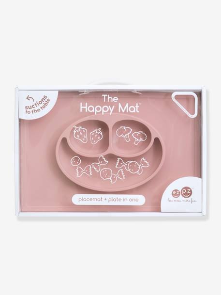 Set de table tout-en-un avec assiette EZPZ Happy mat en silicone ROSE+VERT AMANDE 2 - vertbaudet enfant 