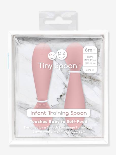 Lot de 2 cuillères 1er âge EZPZ Tiny spoon en silicone ROSE POUDRE+VERT AMANDE 2 - vertbaudet enfant 