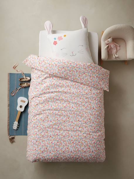 Drap housse LAPIN ROMANTIQUE ivoire / rose 3 - vertbaudet enfant 